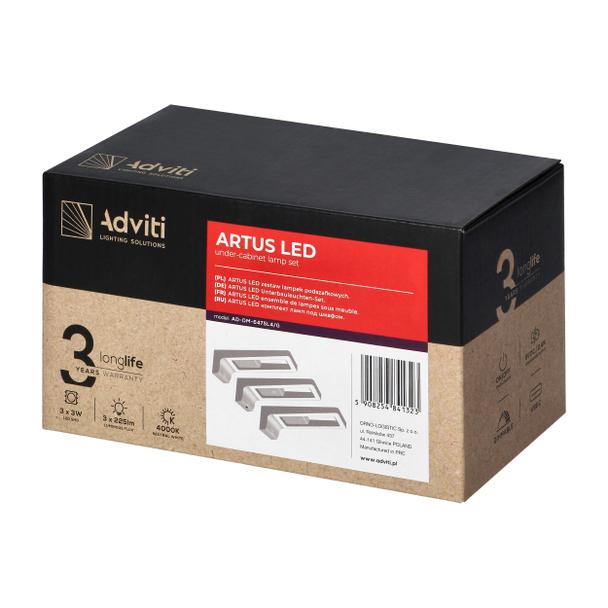 ARTUS zestaw 3 lampek podszafkowych LED, 3x3W, 3x225lm, 4000K, z włącznikiem dotykowym i USB, szare AD-OM-6475L4/G ORNO
