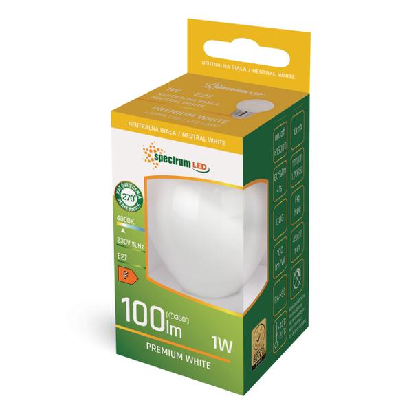 ŻARÓWKA LED KULKA E-27 230V 1W COG NW MILKY SPECTRUM