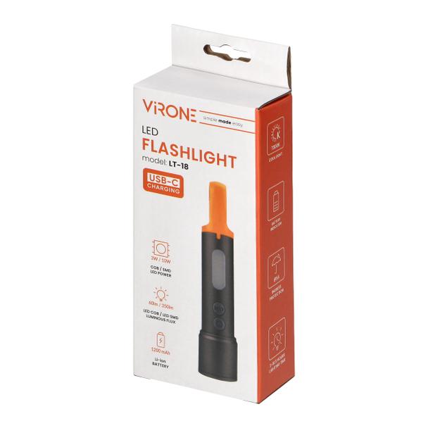 Latarka LED SMD 10W + COB 2W, 350lm, 1200 mAh, funkcja zoom, kolorowe nakładki LT-18 ORNO