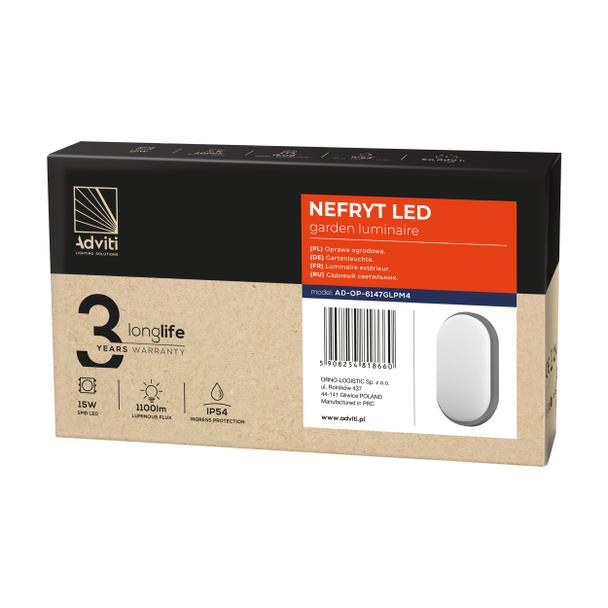 NEFRYT LED 15W, oprawa ogrodowa, 1100lm, IP54, 4000K, szara AD-OP-6147GLPM4 ORNO