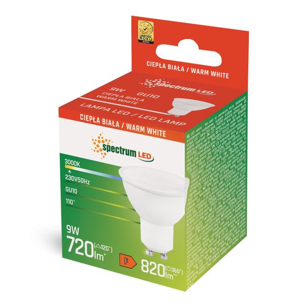LED GU10 230V 9W SMD WW z MLECZNĄ SZYBKĄ białaSPECTRUM