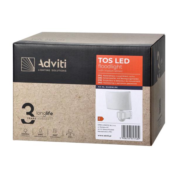 Naświetlacz ogrodowy z PIR TOS LED 30W 2200lm IP65 4000K PC biały AD-NL-6148WLR4 ORNO