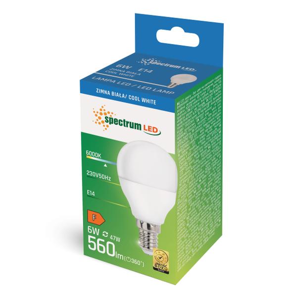 LED KULKA  E-14 230V 6W CW SPECTRUM