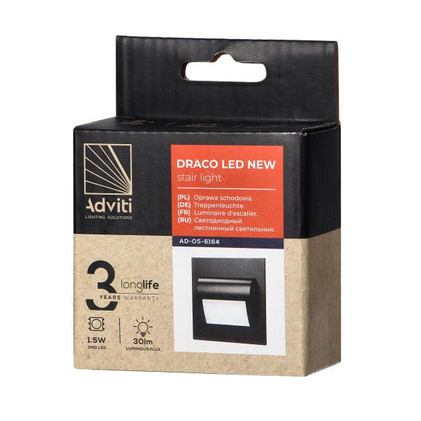 DRACO LED NEW 1,5W, oprawa schodowa podtynkowa, 12VDC, 30lm, 6000K, czarny, innowacyjny sposób monta AD-OS-6164L6/B ORNO