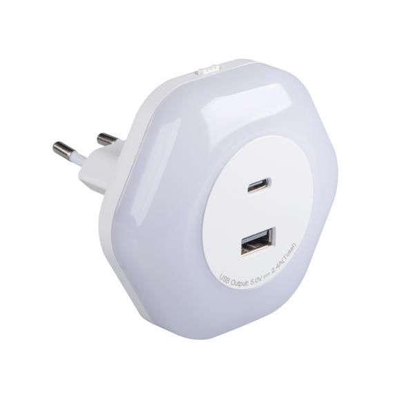 BOLA LED 2xUSB WW W Lampka wtykowa z gniazdem BOLA LED 2XUSB A/C WW W barwa ciepłobiała 3000K kolor 37397 KANLUX