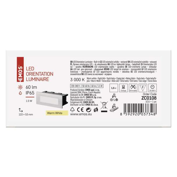 Orientacyjna oprawa LED, do wbudowania,prostokąt 1,5W WWIP65 ZC0108 EMOS