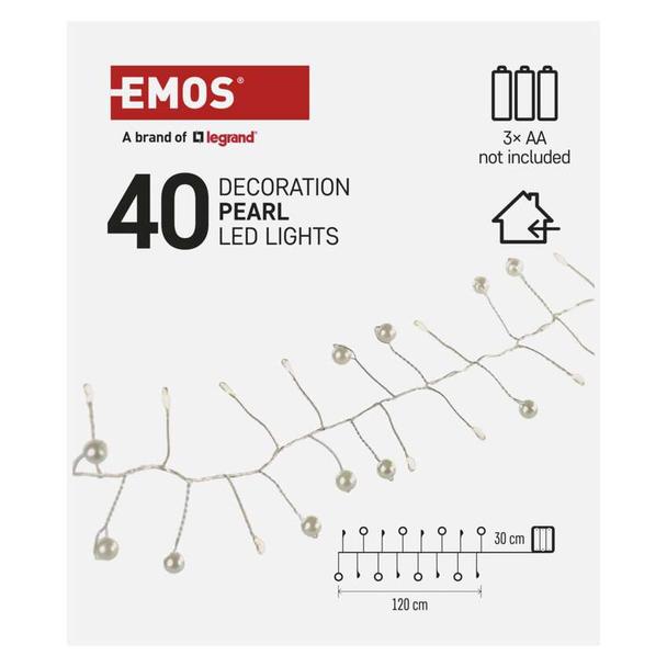 Lampki świąteczne girlanda 40 LED perły 1,2 m 3xAA ciepła biel IP20 timer DCGW15 EMOS