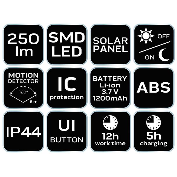 Lampa solarna ścienna 20 SMD LED 250 lm NEO GTX 99-055 GTX Poland