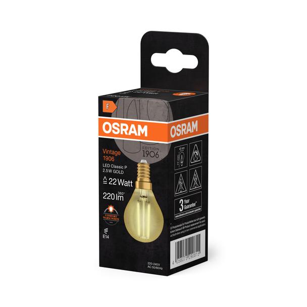 Lampa LED Vintage 1906 CL P Filament szkło przezroczyste GOLD 22 non-dim 2,5W 824 E14