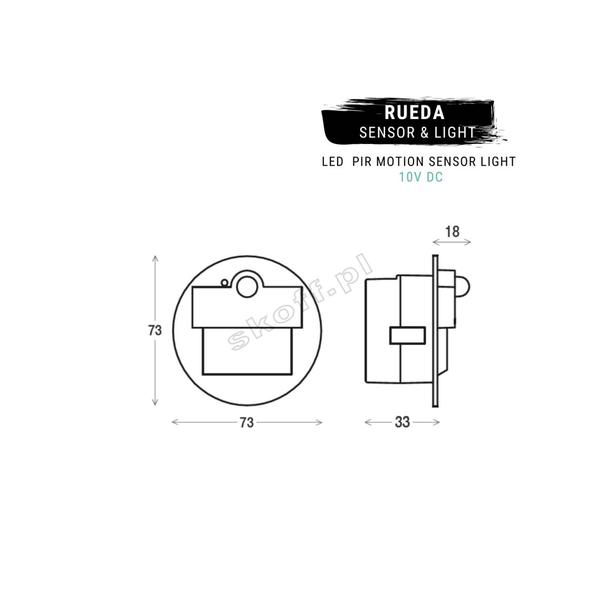 Oprawa Rueda LED PIR 120 Motion Sensor Light | 10 V DC | 1,0 W | IP 20 |LED | 6000 K | PIR 120o | Wy