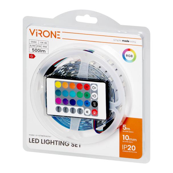 Zestaw taśma LED 12V 5050 100 30L 7.2W/m IP20 RGB 5m +Sterownik RGB +Zasilacz 12V LD-8/5M/RGB/SET ORNO