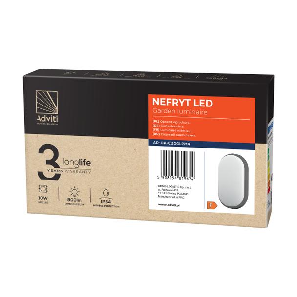 NEFRYT LED 10W, oprawa ogrodowa, 800lm, IP54, 4000K, szara AD-OP-6110GLPM4 ORNO