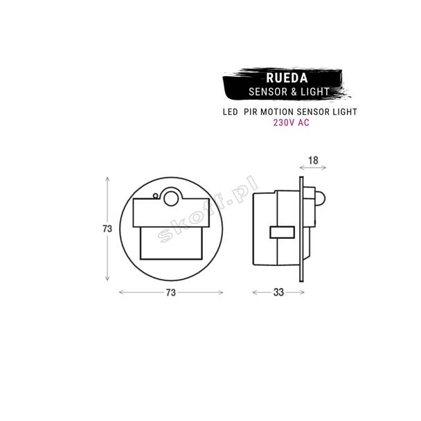 Oprawa Rueda LED PIR 120 Motion Sensor Light | 230 V AC | 2,4 W | IP 20 |LED | 6000 K |PIR 120o | Wy