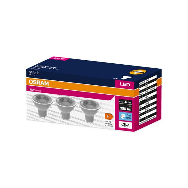 Żarówka LED x3 PAR16 Reflektor GU10 4.5W = 35W 350lm 4000K Neutralna 120° VALUE Osram