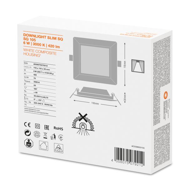 Oprawa DOWNLIGHT SLIM SQUARE 105 6W 3000K WT IP20