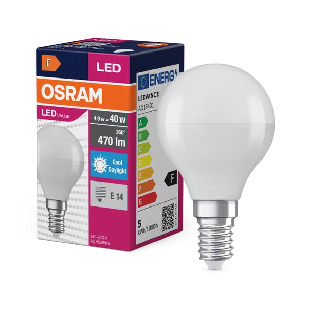 Lampa LED VALUE Classic P40 non-dim plastik 4,9W 865 E14