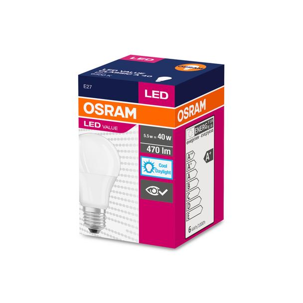 Żarówka LED A55 E27 4.9W = 40W 470lm 6500K Zimna 200° VALUE CLASSIC Osram