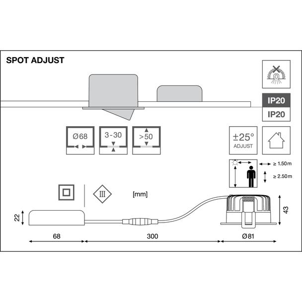 Oprawa SPOT ADJ P 8W 930 PS DIM IP20 WT