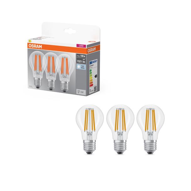 Żarówka LED x3 A60 E27 11W = 100W 1521lm 4000K Neutralna 300° Filament BASE Osram