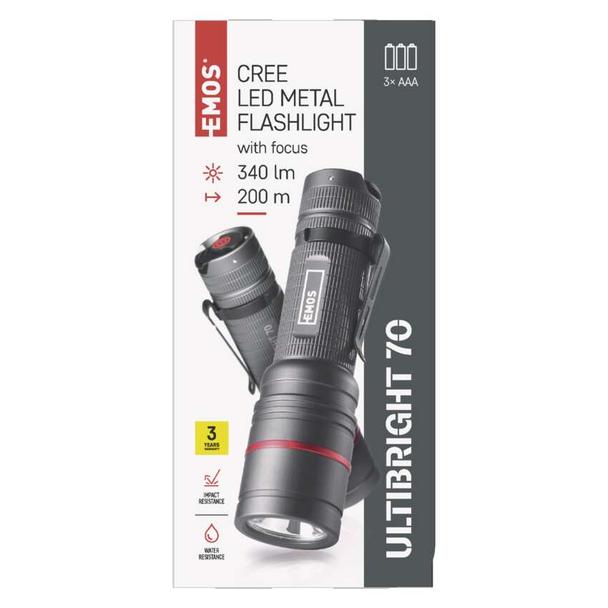 Latarka metalowa CREE LED Ultibright 70 340lm 3xAAA P3170 EMOS
