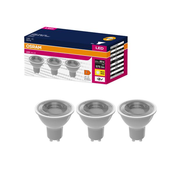 Żarówka LED x3 PAR16 Reflektor GU10 6.9W = 50W 575lm 3000K Ciepła 120° VALUE Osram