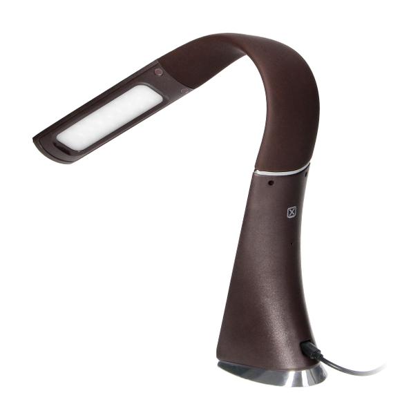 Lampka biurkowa DOLOMIT LED 4000K, 5W DIM z zegarem, imitacja skóry/chrom brązowa DL-12/BR ORNO