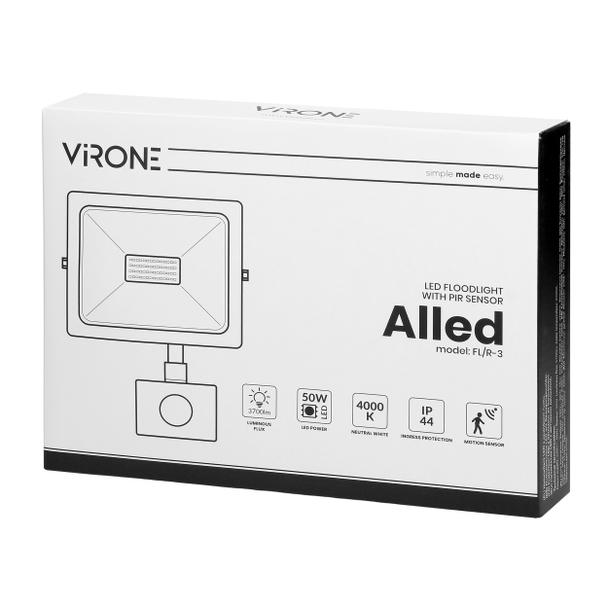 ALLED 50W Naświetlacz LED z PIR, 4000lm, IP44, 4000K, Alu+szkło FL/R-3 ORNO