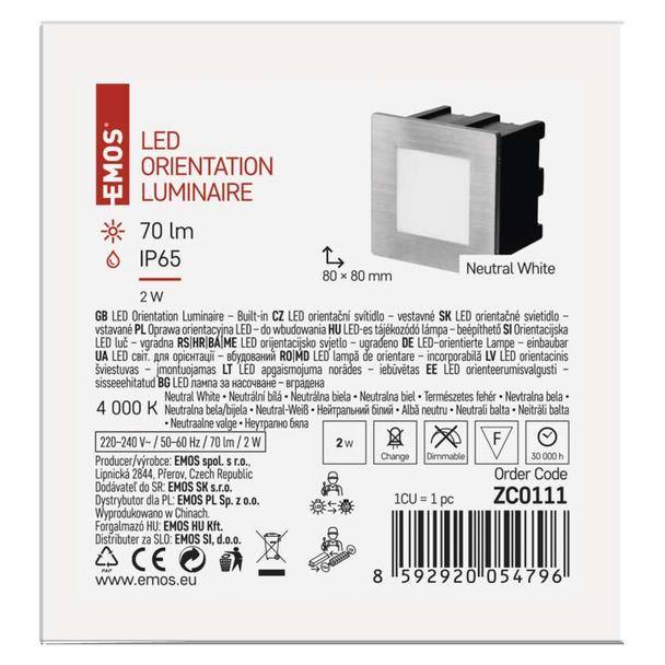 Orientacyjna oprawa LED, do wbudowania, kwadrat 1,5W NW IP65 ZC0111 EMOS
