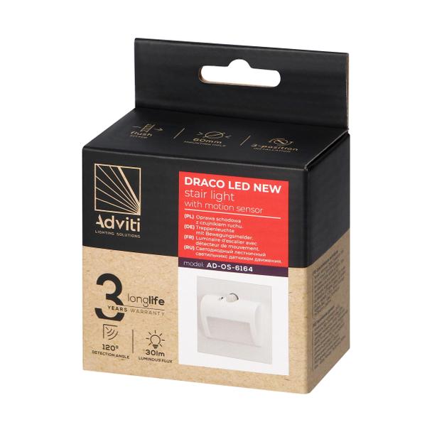 DRACO LED NEW 1,5W, oprawa schodowa podtynkowa, 12VDC, 30lm, 3000K, biała, czujnik ruchu i zmierzchu AD-OS-6164LR3/W ORNO