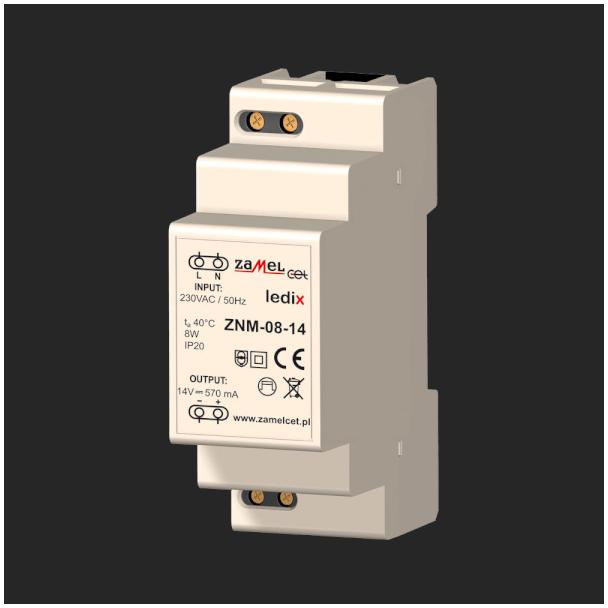 ZASILACZ LED MODUŁOWY 14V DC 8W TYP: ZNM-08-14 LDX10000017 LDX10000017-WPL ZAMEL