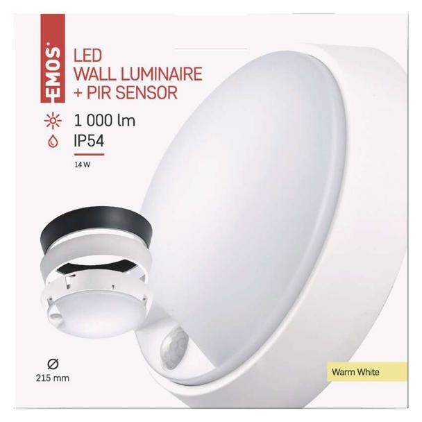 Oprawa LED okrągła PIR 14W IP54 ciepła biel ZM3131 EMOS