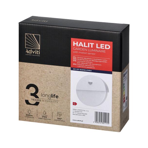 HALIT LED 10W, oprawa ogrodowa z czujnikiem ruchu 140st, 600lm, IP65, 4000K, IK10, biała AD-OP-6116WLPMR4 ORNO