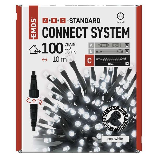 Lampki choinkowe łączone Standard łańcuch 100 LED 10m zimna biel IP44 timer D1AC03 EMOS