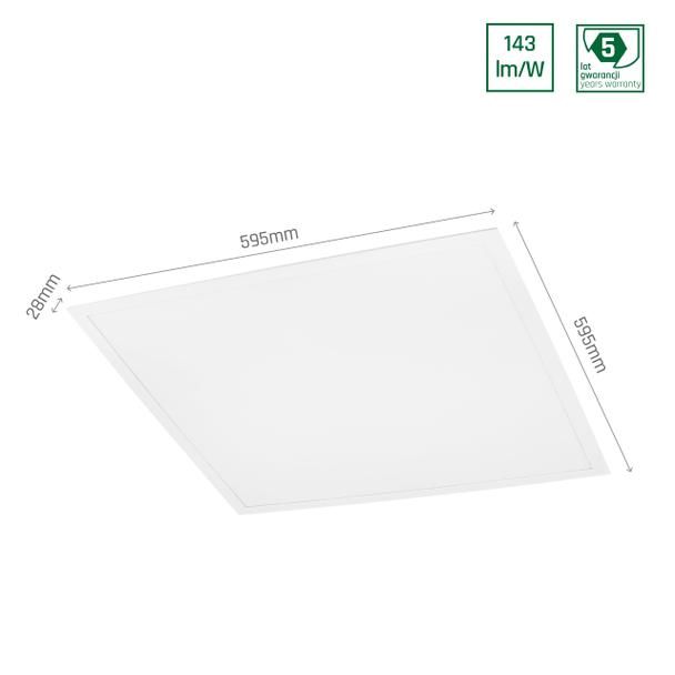 ALGINE PANEL LED BACKLIGHT 30W NW 230V 120st IP20 600x600x28 BIAŁY 5 lat gwarancji