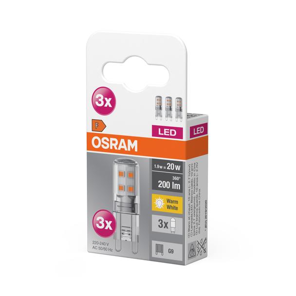 Żarówka LED x3 Kapsułka G9 1.9W = 20W 200lm 2700K Ciepła 300° BASE Osram