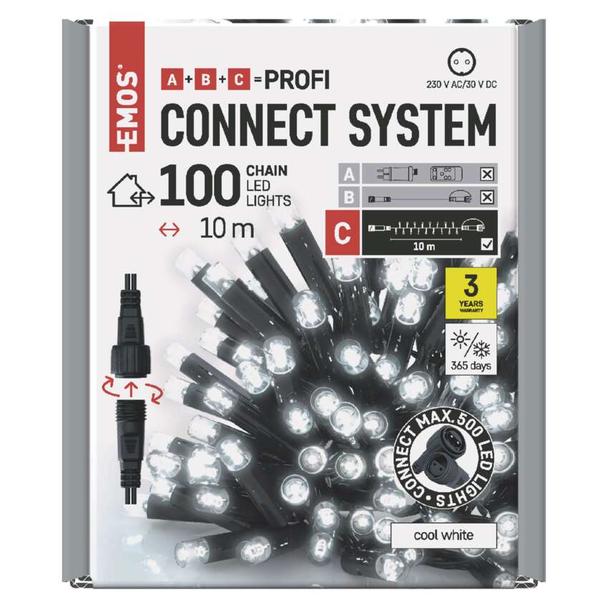 Lampki choinkowe łączone Profi łańcuch 100 LED 10m zimna biel czarny przewód IP44 timer D2AC04 EMOS