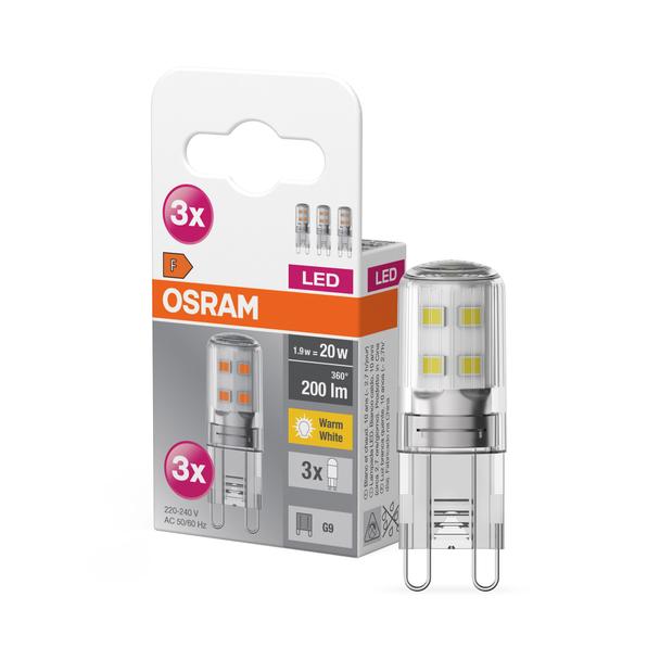 Żarówka LED x3 Kapsułka G9 1.9W = 20W 200lm 2700K Ciepła 300° BASE Osram