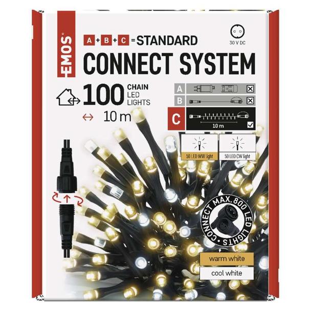 Oświetlenie łączone Standard - łańcuch 100 LED 10m ciepła + zimna biel, IP44, timer D1AN01 EMOS