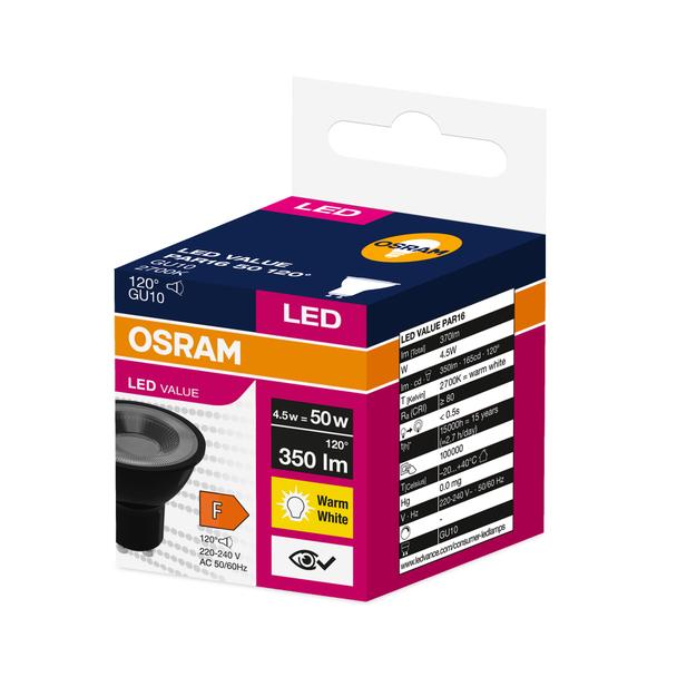 Lampa LED VALUE PAR16 50 120 4,5W/827 230V GU10 BK