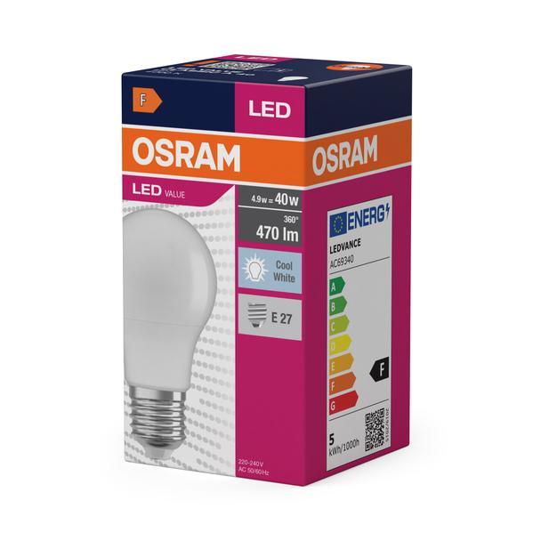 Żarówka LED A55 E27 4.9W = 40W 470lm 4000K Neutralna 200° VALUE CLASSIC Osram