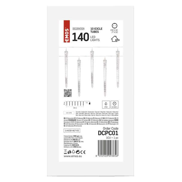 Dekoracje lampki 140 LED 10x sopel 29 cm 3,6 m zimna biel IP44 DCPC01 EMOS