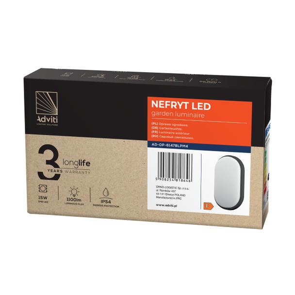 NEFRYT LED 15W, oprawa ogrodowa, 1100lm, IP54, 4000K, czarna AD-OP-6147BLPM4 ORNO
