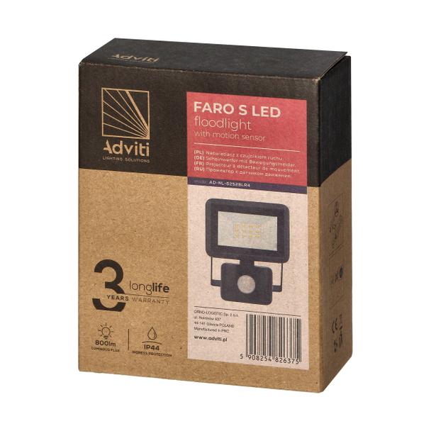 FARO S LED 10W naświetlacz z PIR, 800lm, IP44, 4000K, aluminium + szkło AD-NL-6252BLR4 ORNO