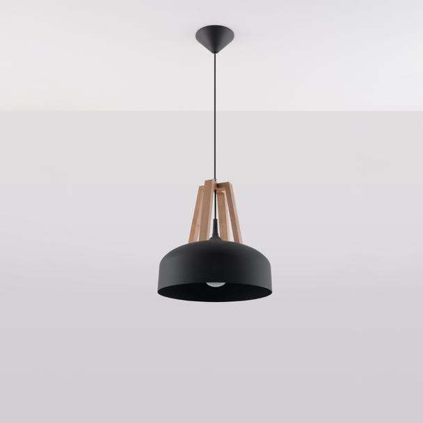 Sollux Lampa wisząca CASCO czarna/naturalne drewno SL.0390