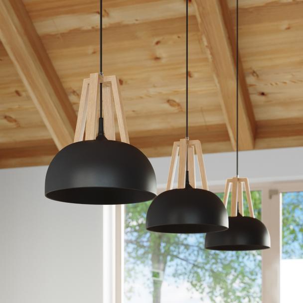 Sollux Lampa wisząca CASCO czarna/naturalne drewno SL.0390