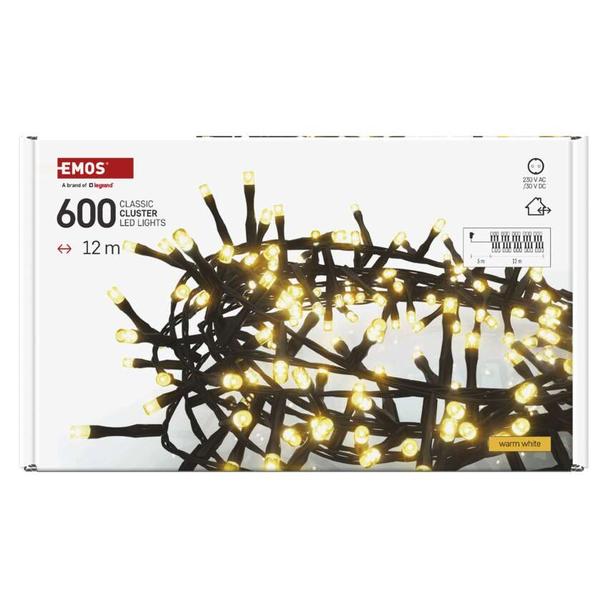 Lampki choinkowe LED Classic jeżyk 600LED 12m ciepła biel czarny IP44 timer D4BW03 EMOS