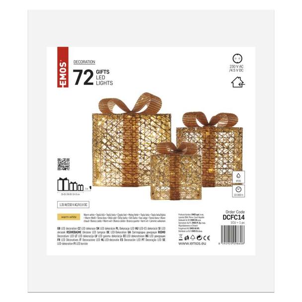 Świąteczne prezenty 72 LED 15/20/25 cm złote ciepła biel IP44 DCFC14 EMOS
