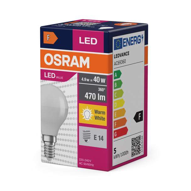 Lampa LED VALUE Classic P40 non-dim plastik 4,9W 827 E14