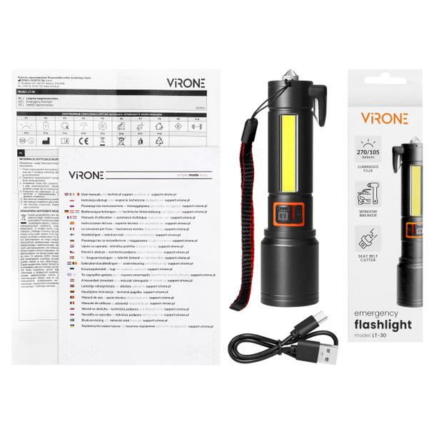 Latarka LED, 270/105lm, 1200mAh, przecinak do pasów, młotek bezpieczeństwa LT-30 ORNO