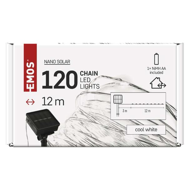 Lampki świąteczne 120 LED nano łezki z panelem solarnym, miedź, 12 m, IP44, zimna biel, timer D3ZC01 EMOS